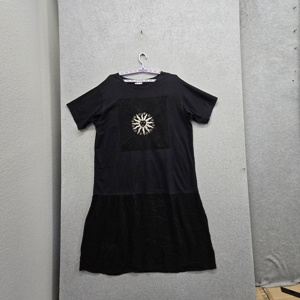 VINTAGE Johnny Wasβ Women Dress 2X Black Embroidered Witchy Grunge T Shirt Sun